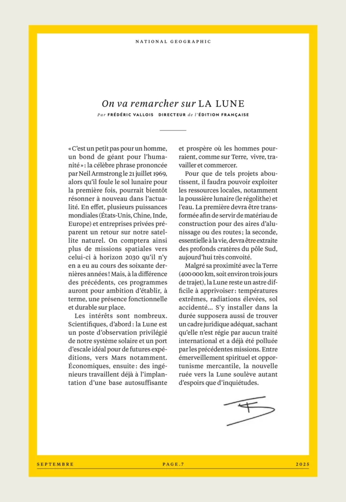 Éditorial du magazine National Geographic septembre 2025