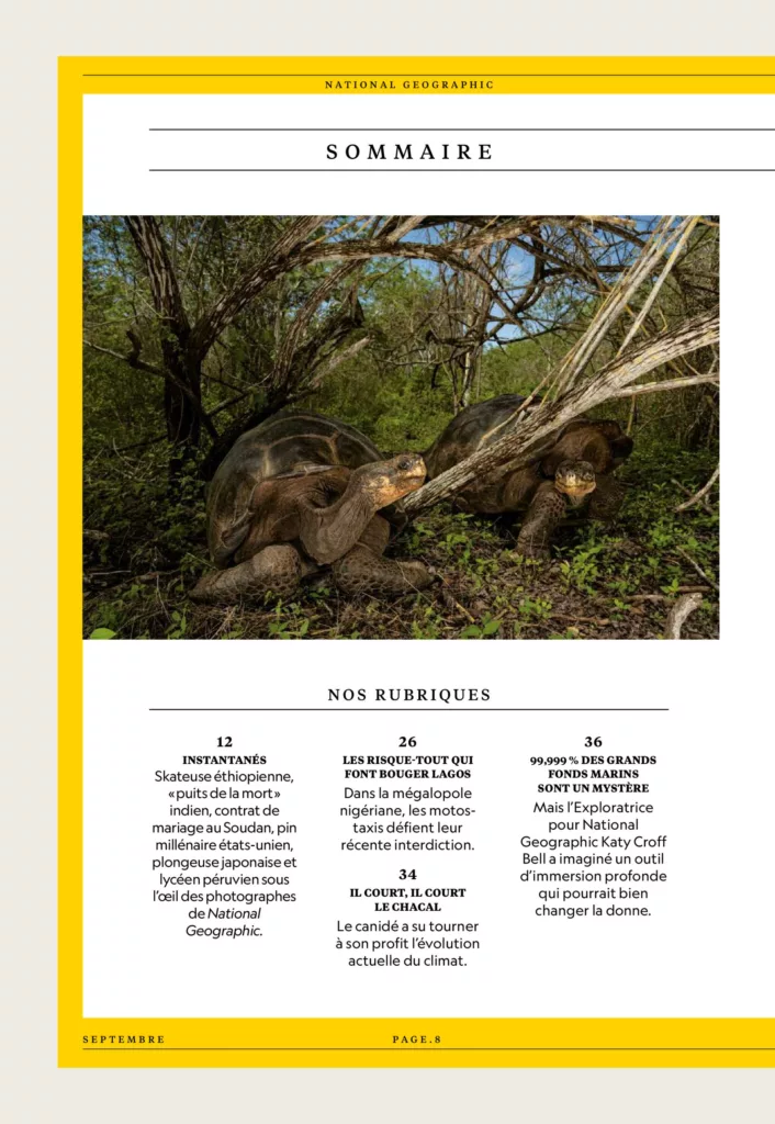 Sommaire du magazine National Geographic septembre 2025