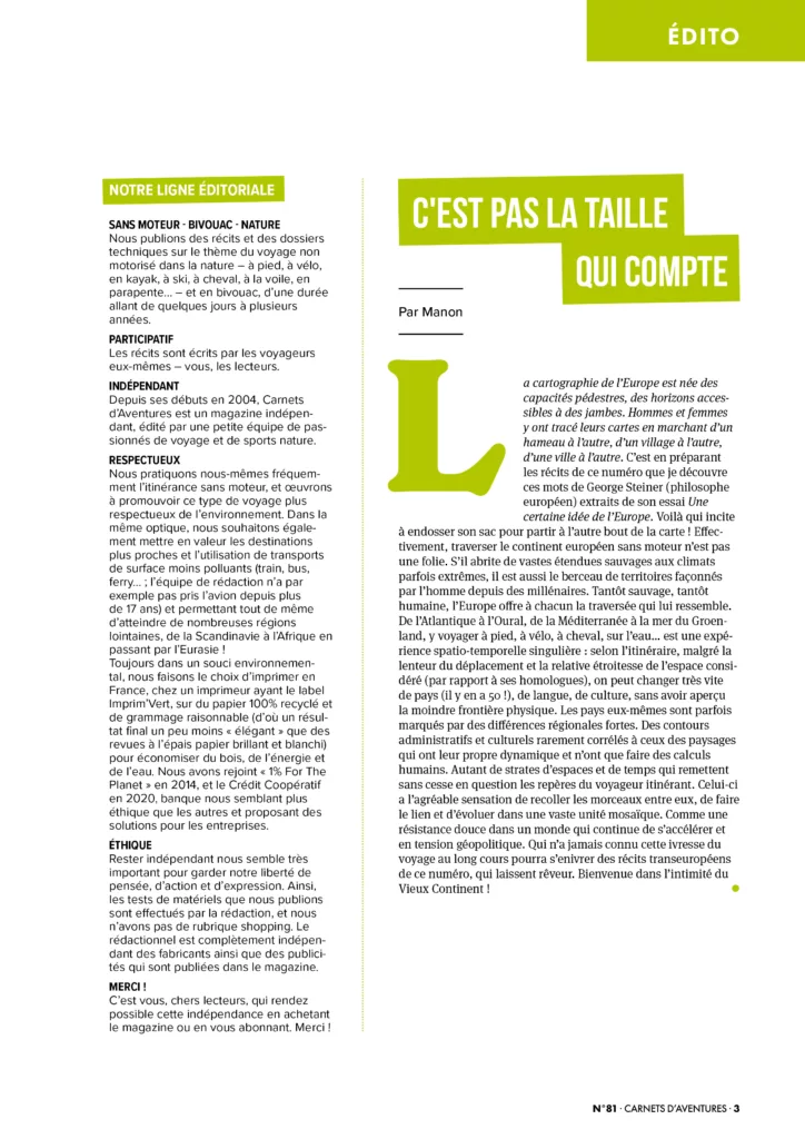 Éditorial du magazine Carnets d’aventures octobre – décembre 2025