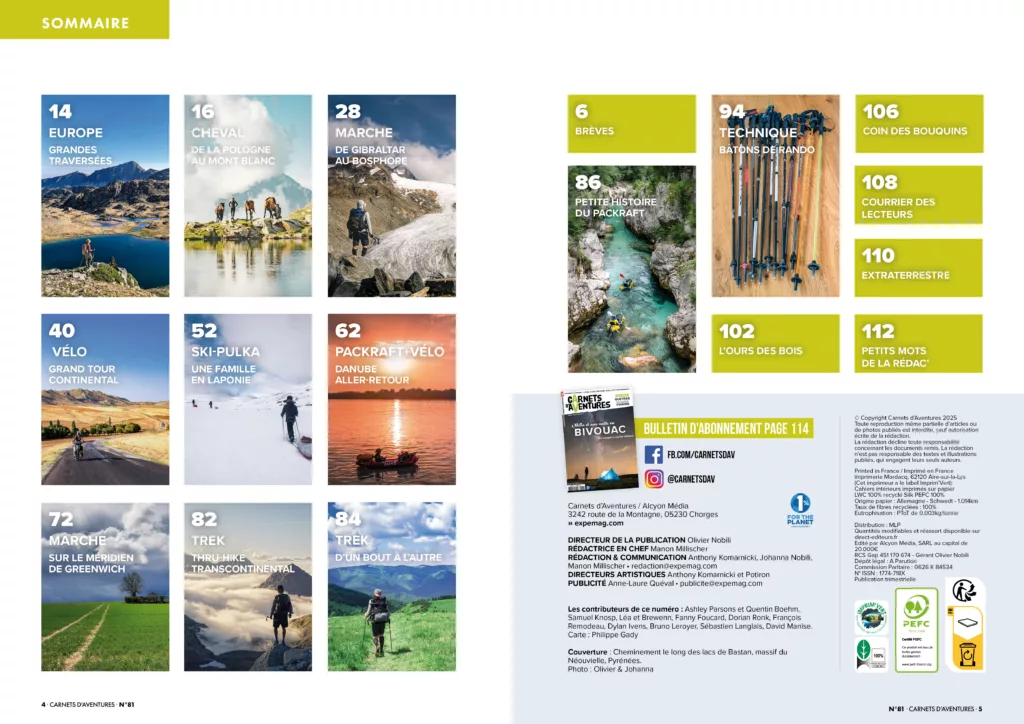 Sommaire du magazine Carnets d’aventures octobre – décembre 2025
