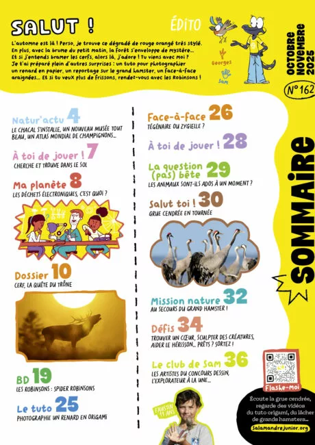 Sommaire du magazine Salamandre Junior octobre – novembre 2025