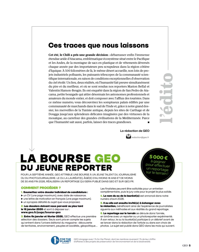 Éditorial du magazine GEO novembre 2025