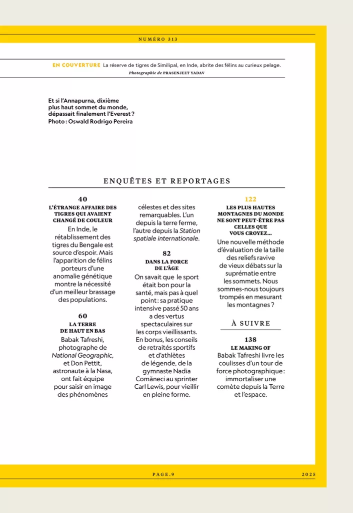 Sommaire du magazine National Geographic octobre 2025