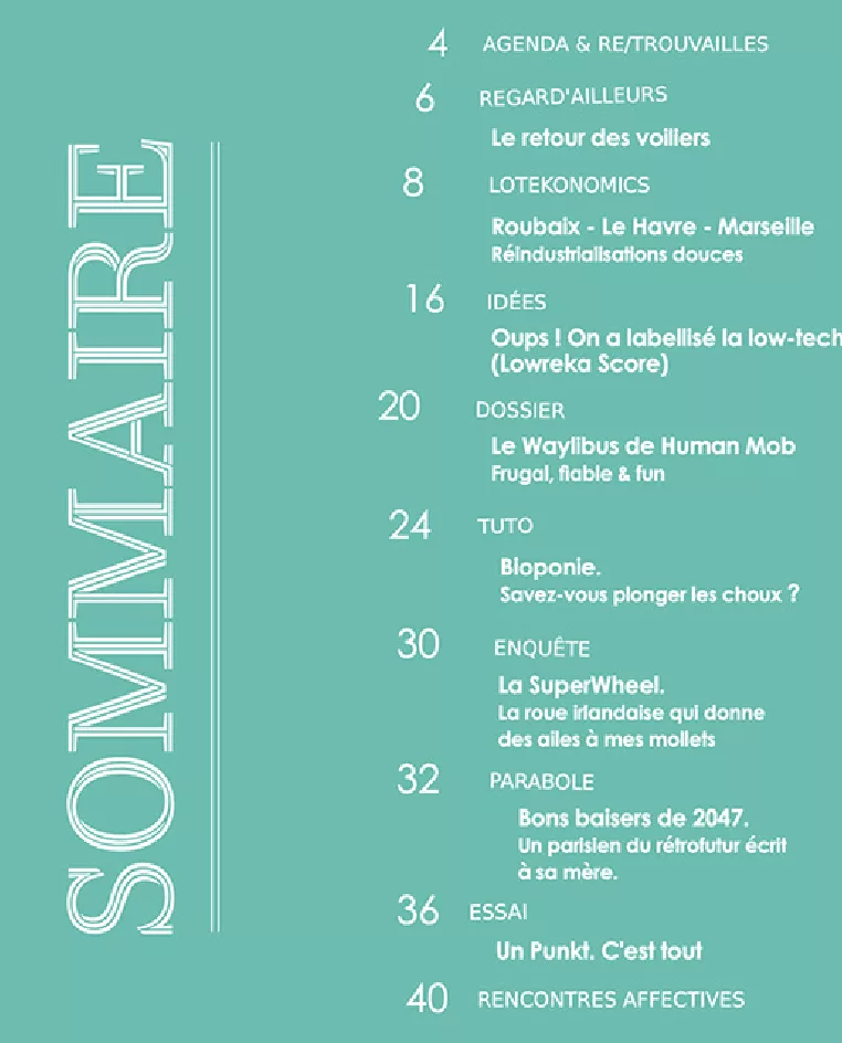 Sommaire du magazine Low-tech journal septembre – octobre 2025
