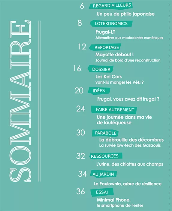 Sommaire du magazine Low-tech journal novembre – décembre 2025