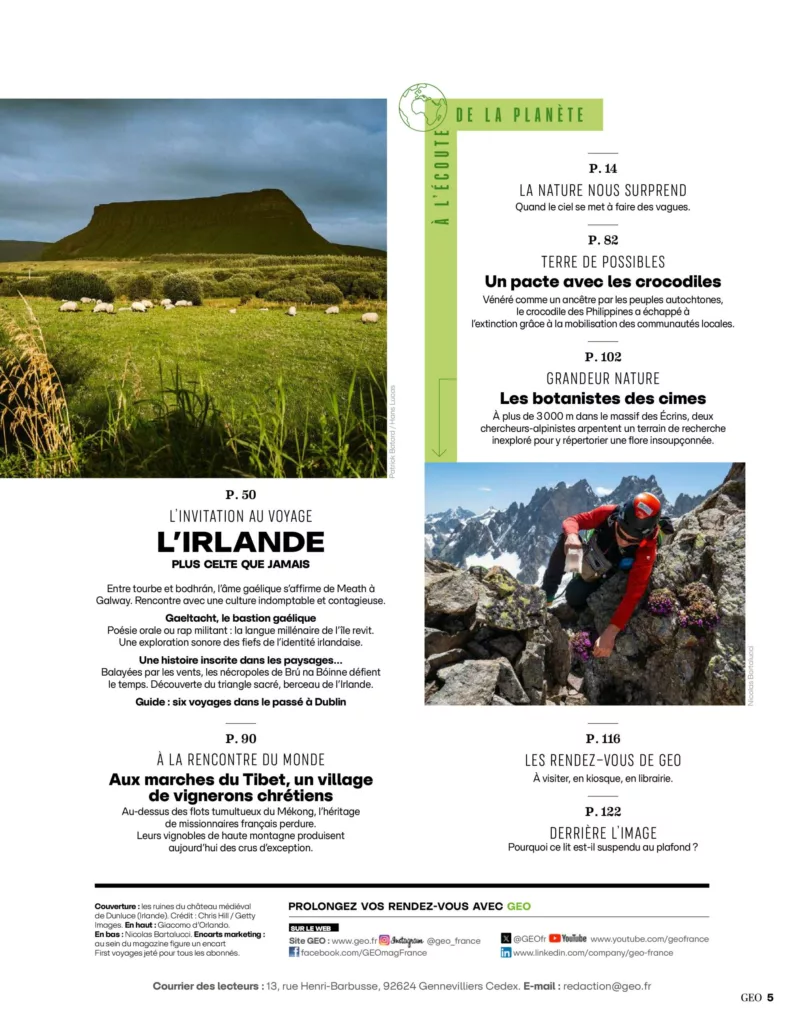 Sommaire du magazine GEO avril 2026