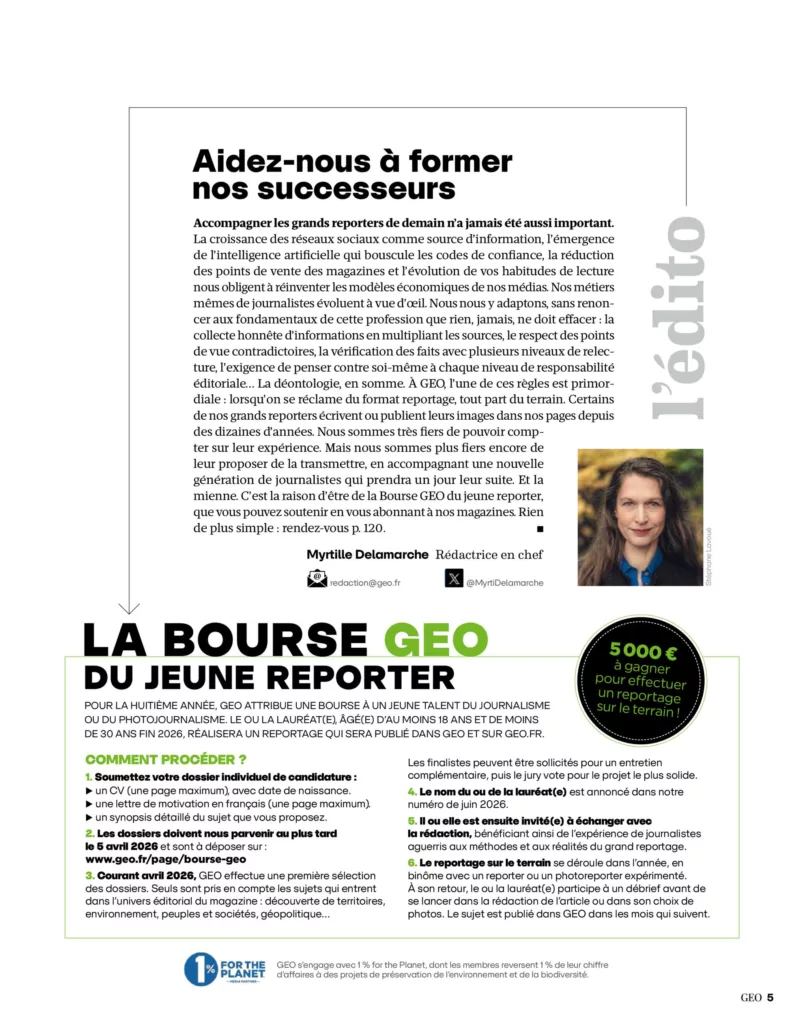 Éditorial du magazine GEO mars 2026