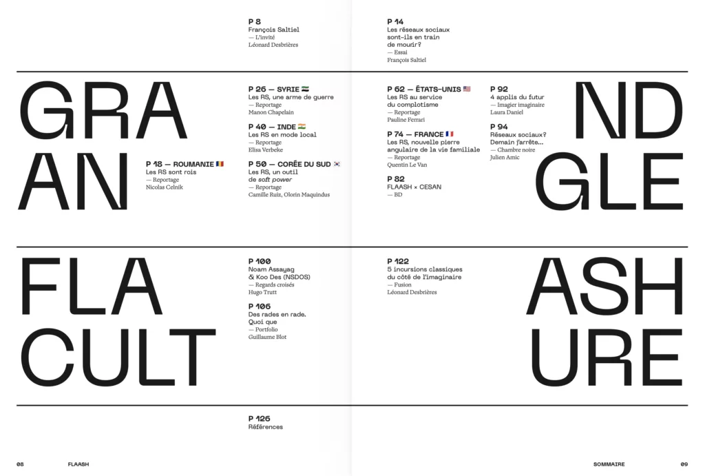 Sommaire du magazine Flaash printemps 2026